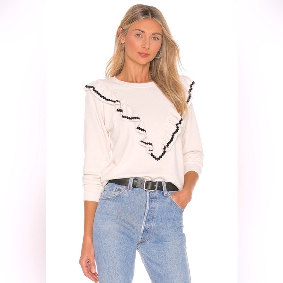 THE GREAT. Tops - NWT THE GREAT The Shrunken Ruffle Sweatshirt in Washed White